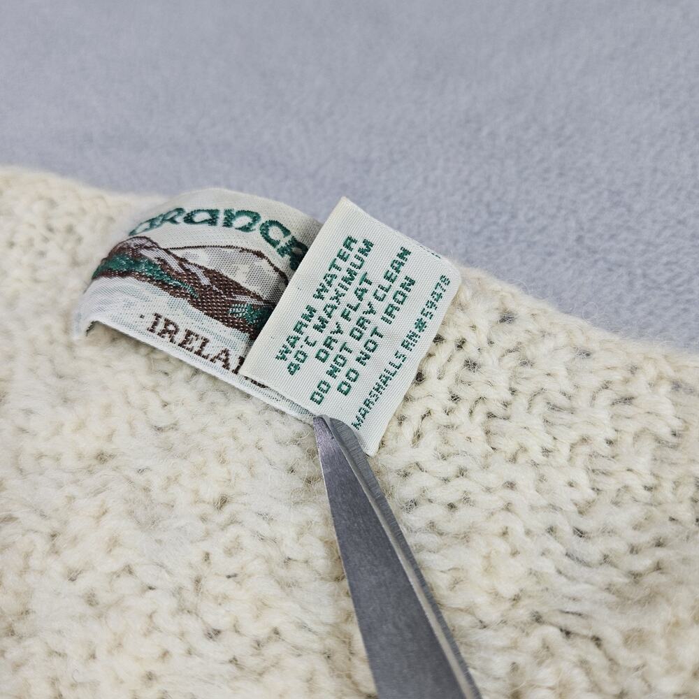 Aran Crafts Ireland Cardigan Womens M Button Up Wool Cable Knit Fisherman Ivory - Picture 8 of 15